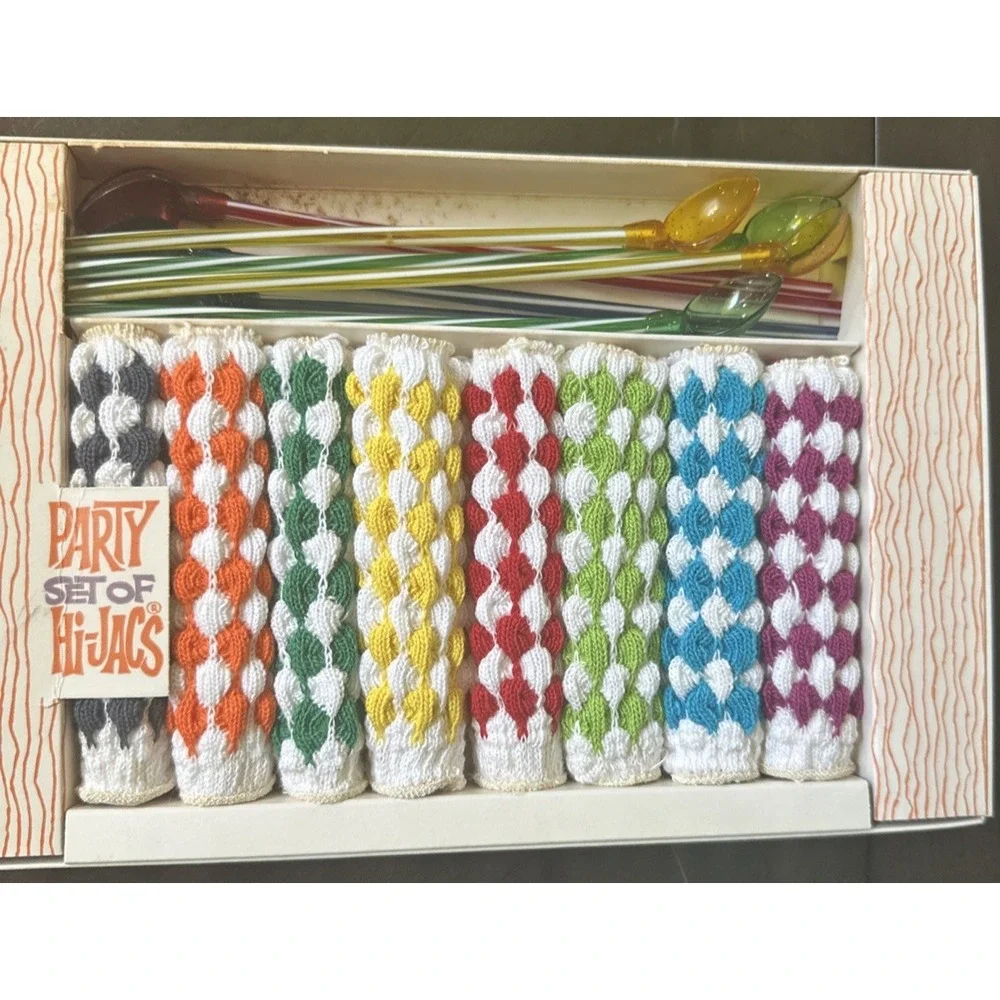Vintage Party Set of Hi-Jacs 16 Piece Set Swizzle Sticks Drink Glass Sleeve Card